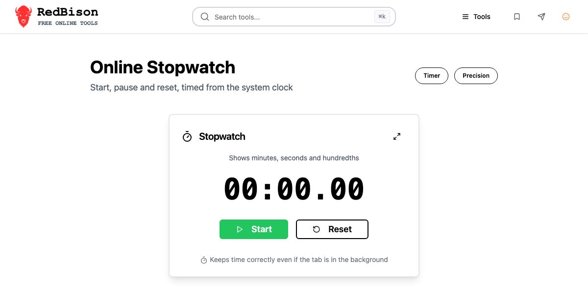 Screenshot of RedBison's Online Stopwatch running in the browser