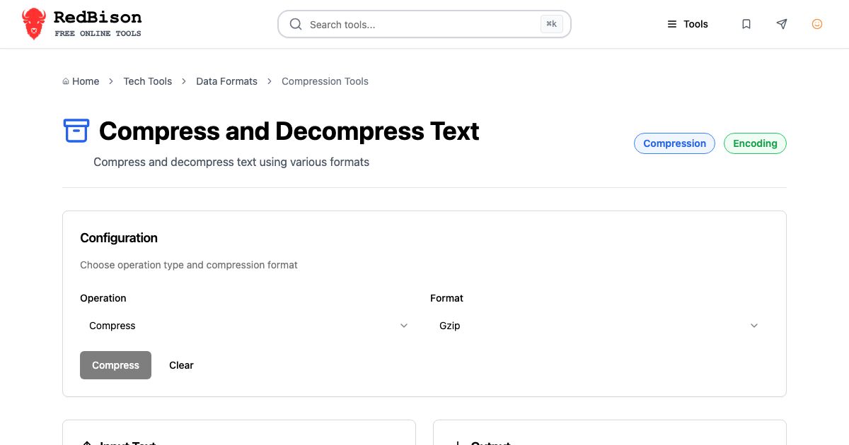 Screenshot of RedBison's Compress and Decompress Text running in the browser