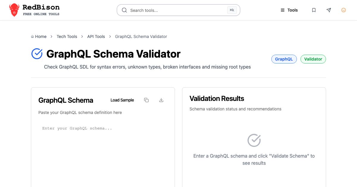 Screenshot of RedBison's GraphQL Schema Validator running in the browser