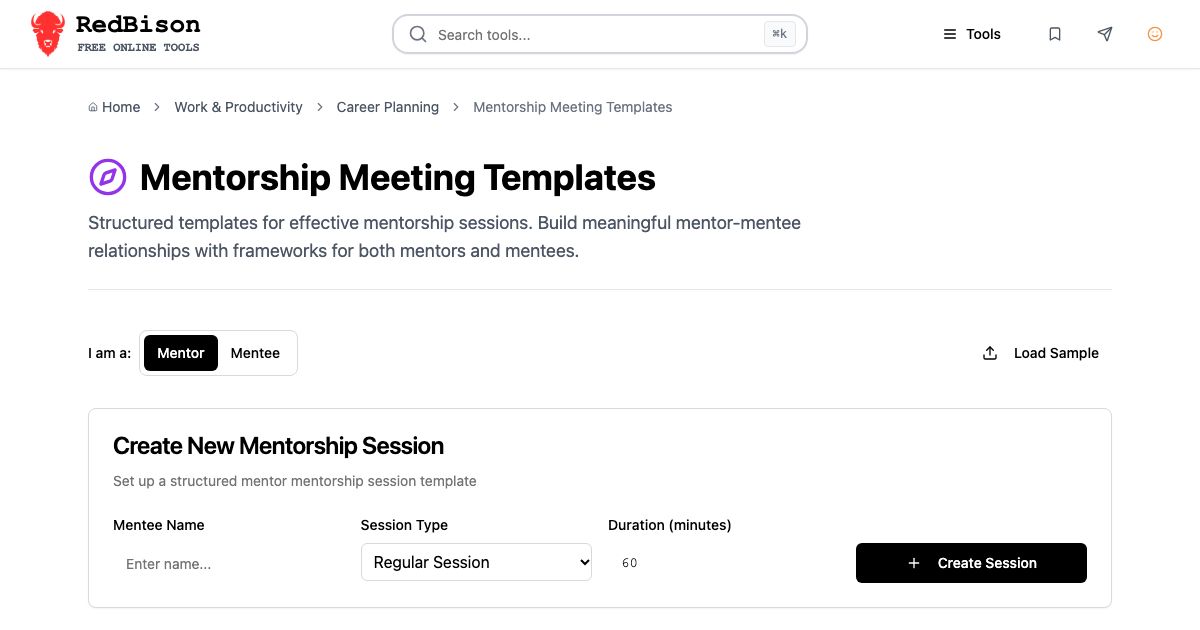 Screenshot of RedBison's Mentorship Meeting Templates running in the browser