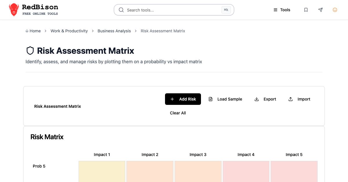 Screenshot of RedBison's Risk Assessment Matrix running in the browser